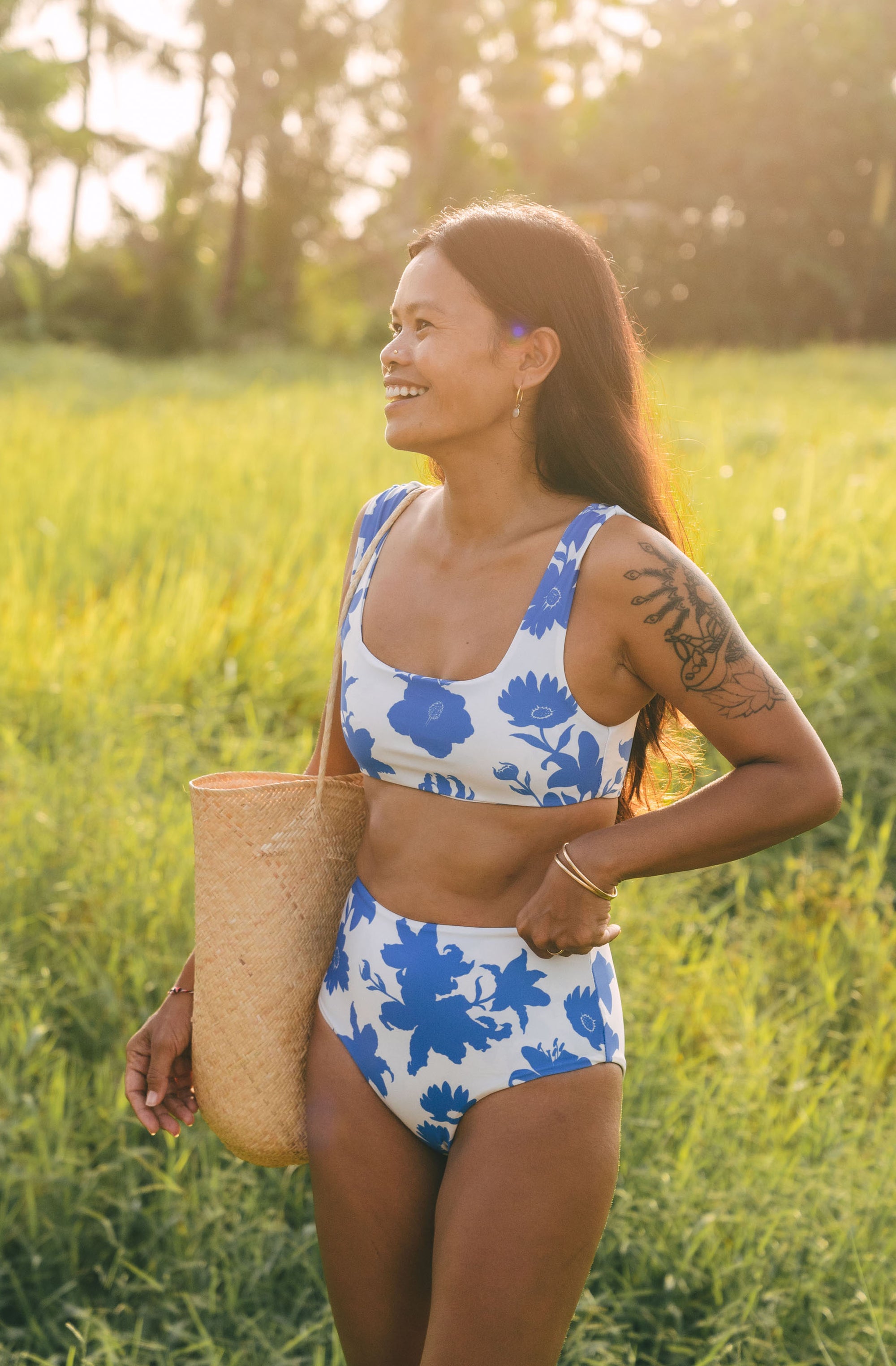 Surf Bikini Bottom Lucky Blue Haze Print 